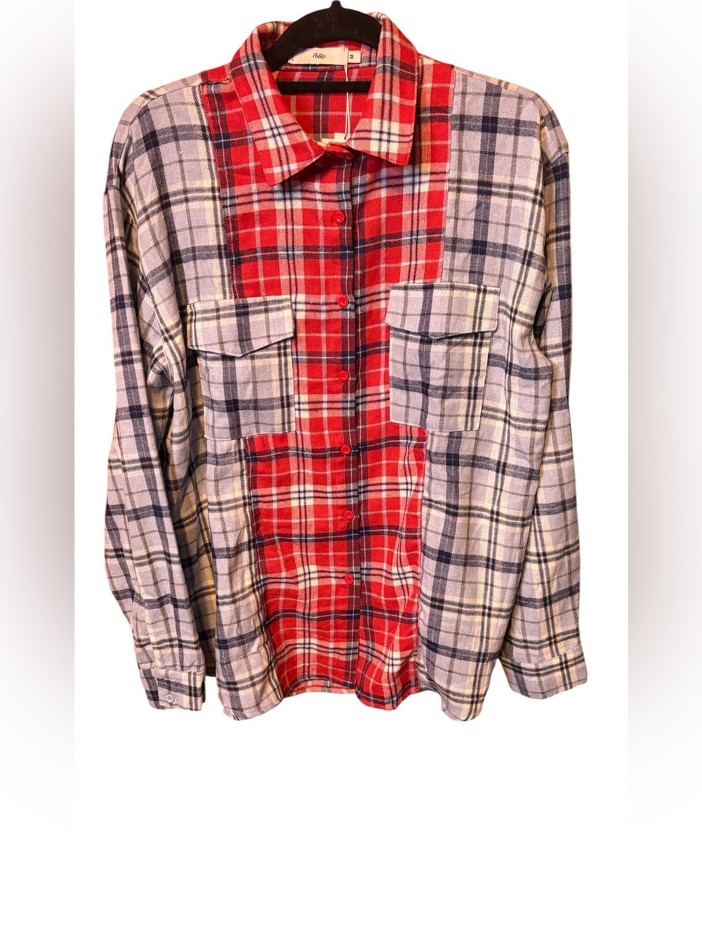 Adika Colorblock Plaid Flannel Shirt Medium Red Blue Oversized NWT